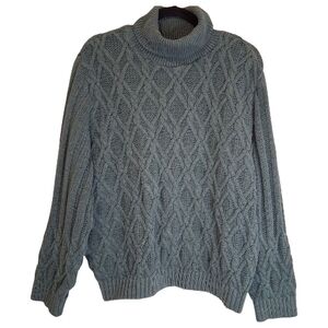 Parkhurst Sage Green Cable Chunky Knit Turtleneck Sweater Size XL